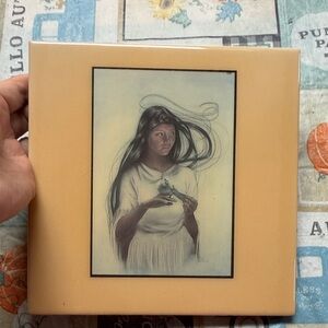 Young Native American Girl Hold a Dove Art Tile